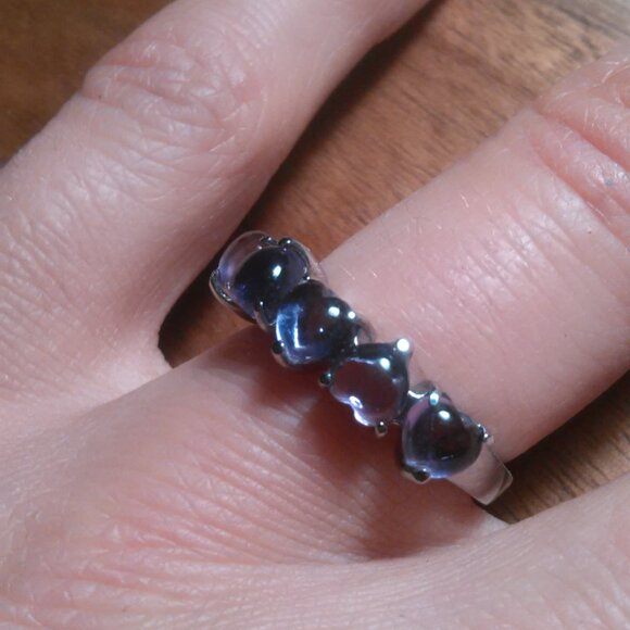 African Amethyst 5 Stone Stainless Steel Heart Ring (Size 6) - Picture 11 of 15